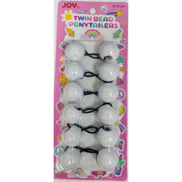 Joy Twin Beads Ponytailers 25mm 6ct White