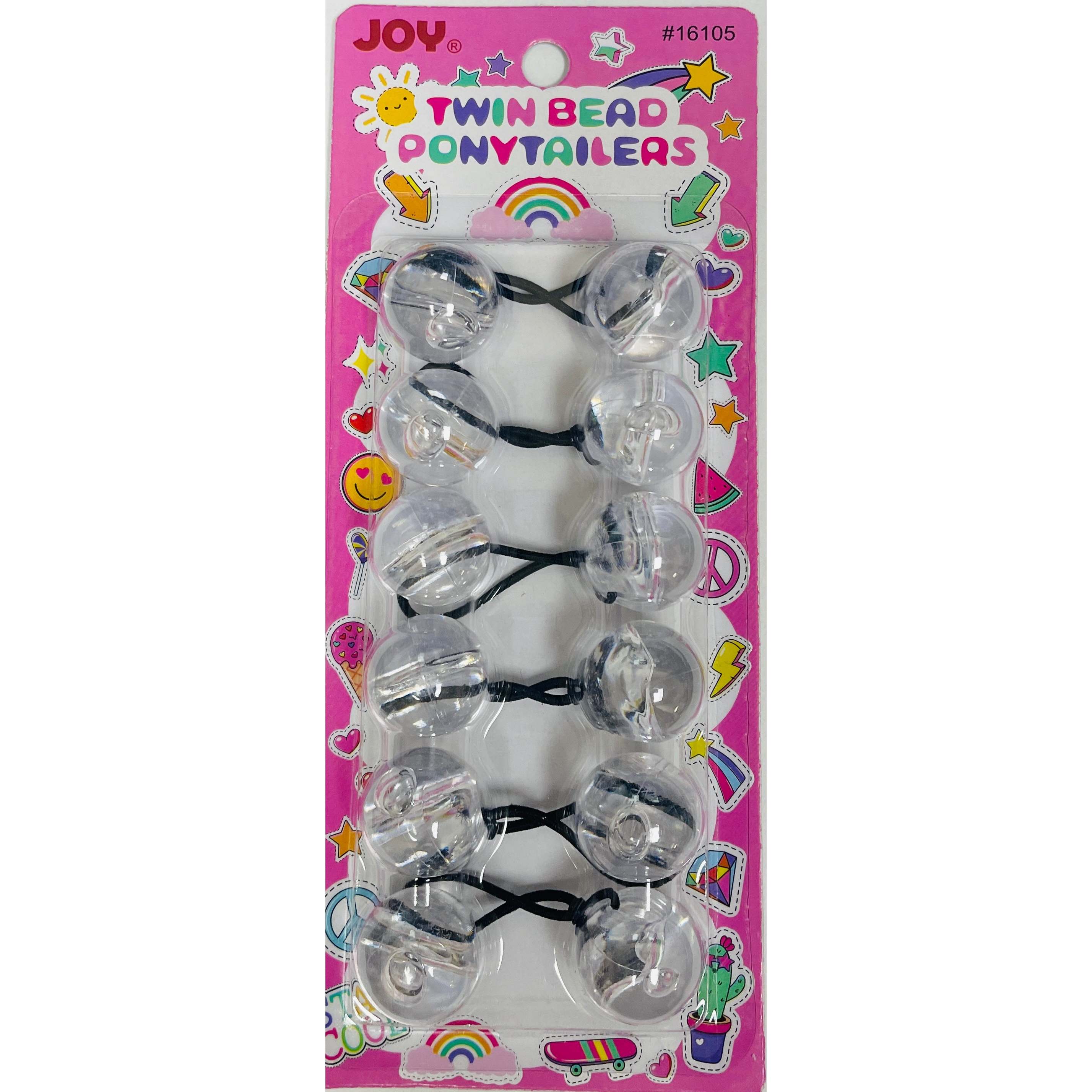 Joy Twin Beads Ponytailers 25mm 6ct  Clear