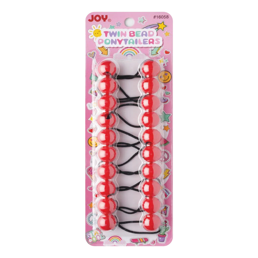 Joy Twin Beads Ponytailers 20mm 10ct Red