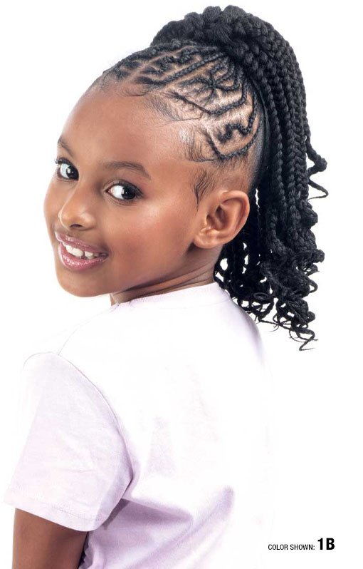 Kids Drawstring Ponytail Box Braid With Curls