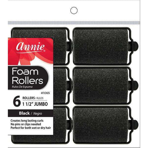 Annie Foam Rollers Jumbo 6ct Blk