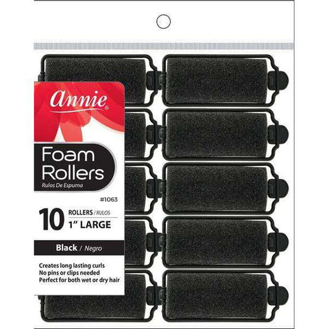 Annie Foam Rollers L 10ct Blk