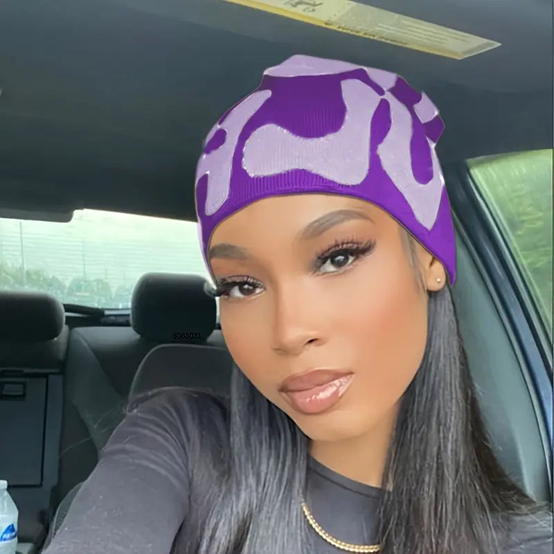 Unisex Spandex Beanie - Purple w/purple Print