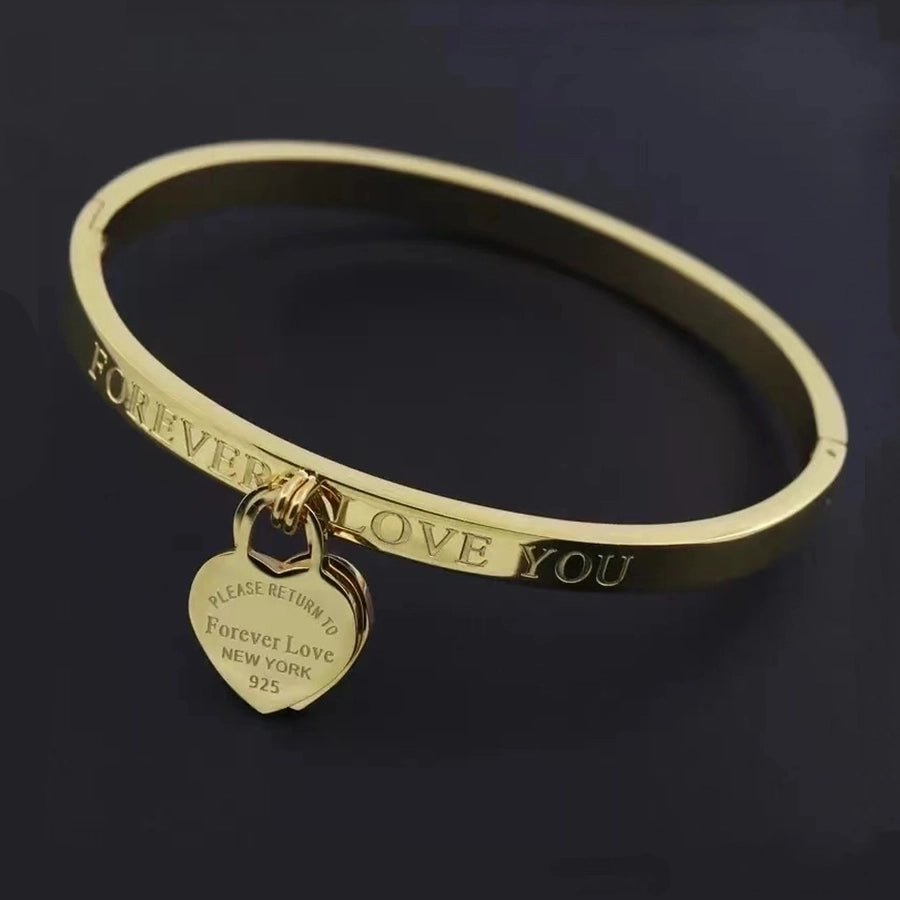 Heart Shape Stainless Steel 18K Gold Plated Bangle